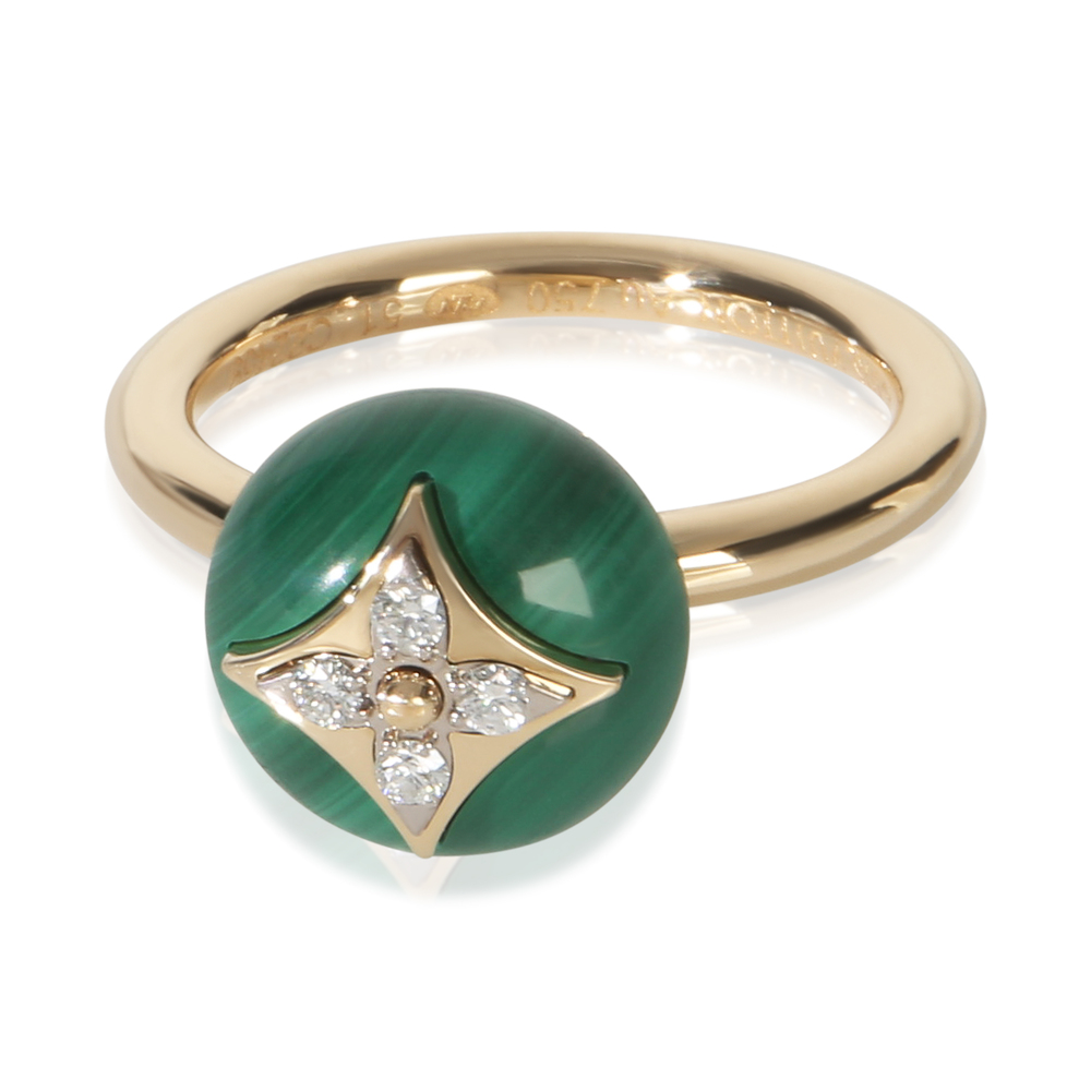 Louis Vuitton Yellow Gold Malachite and Diamond B Blossom Ring